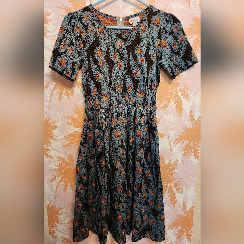LuLaRoe Amelia XS Peacock Feather Print
